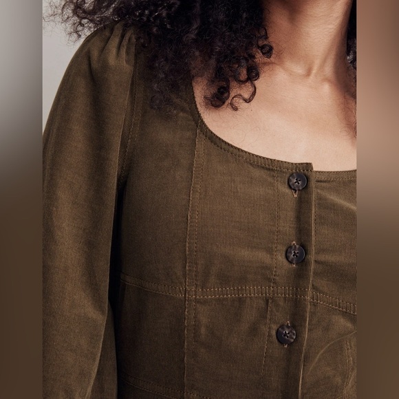 Madewell Corduroy Seamed Long-Sleeve Mini Dress in Kale, Size 0 - Picture 4 of 11